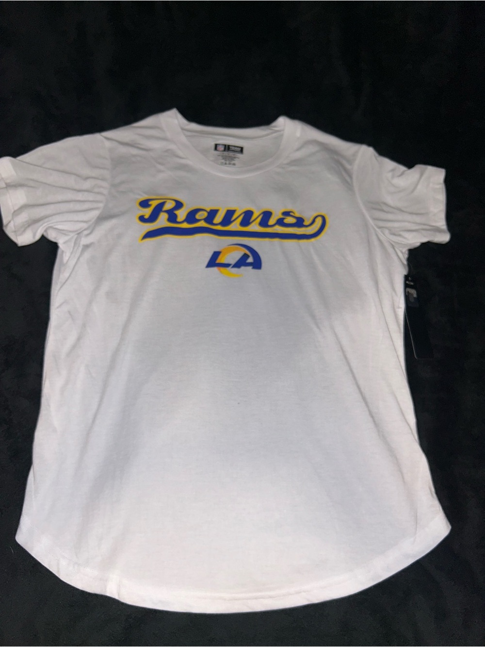 NFL LA Rams White Tee with Blue and Yellow Logo
